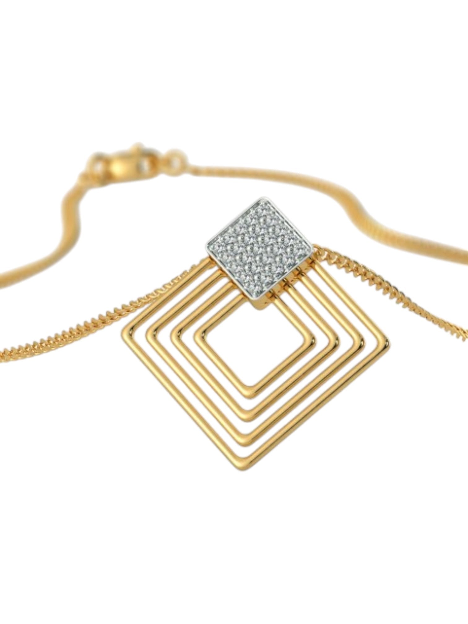 925 Sterling Silver Elegant Design CZ Stones Gold Plated Pendant With Chain For Women By Kesardeep